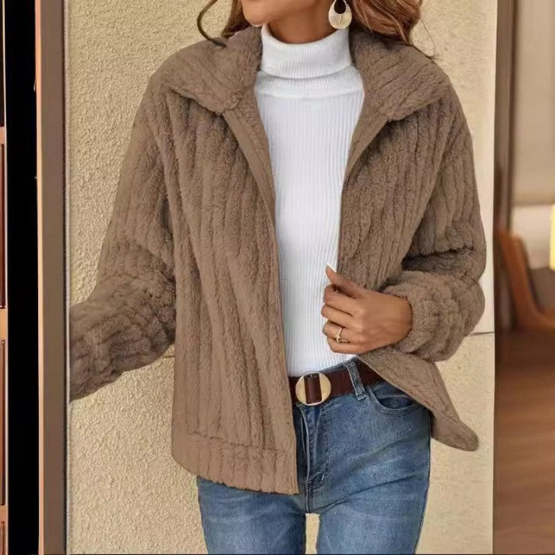 The Colette Teddy Coat — side view