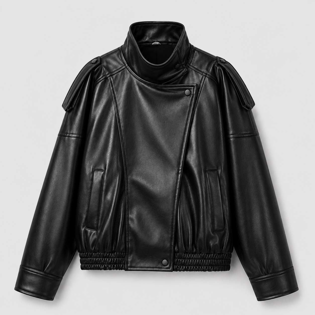 Cropped Faux Leather Bomber Jacket