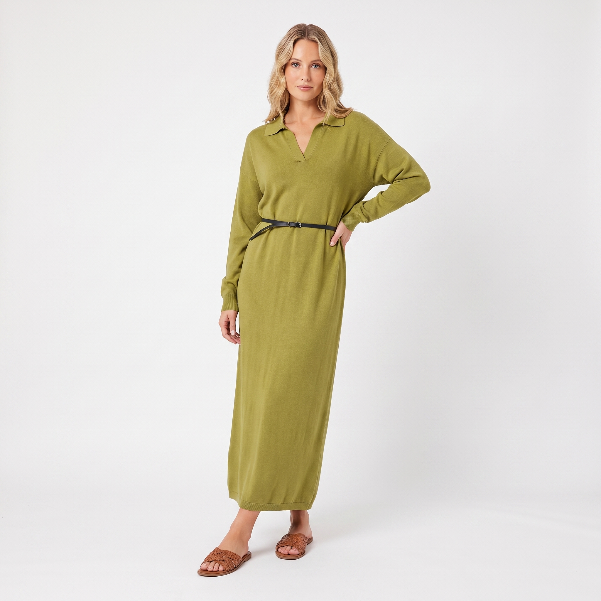 The Arabella Knit Polo Dress — fit view